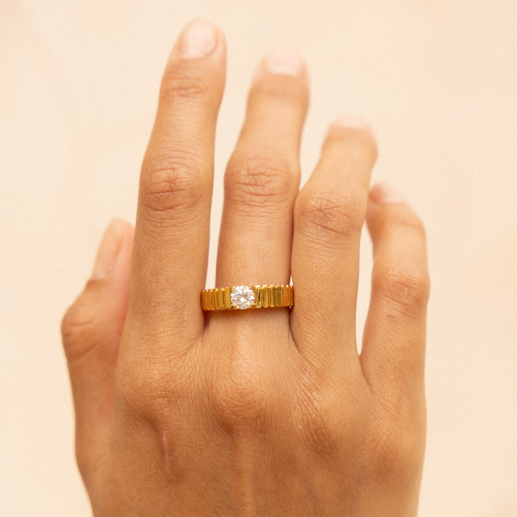 18K Gold Plated Aspen White Zircon Statement Ring
