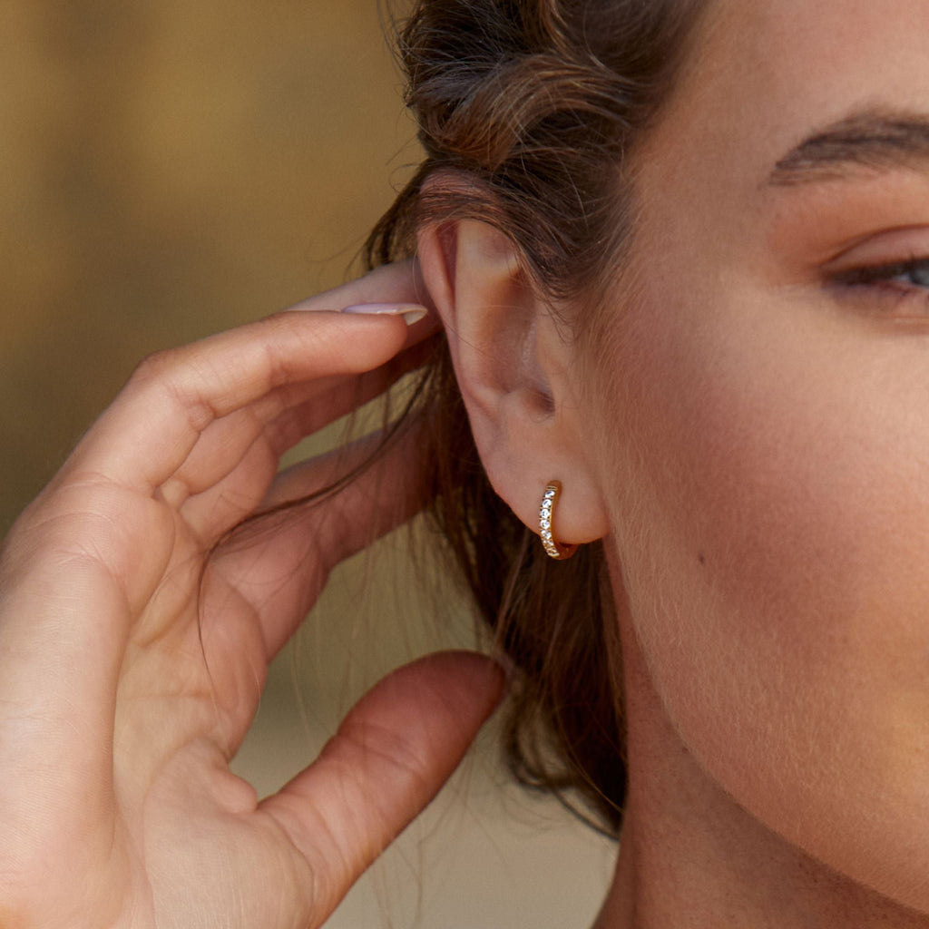 18K Gold Plated Tiny Zirconia Hoop Earrings Dainty