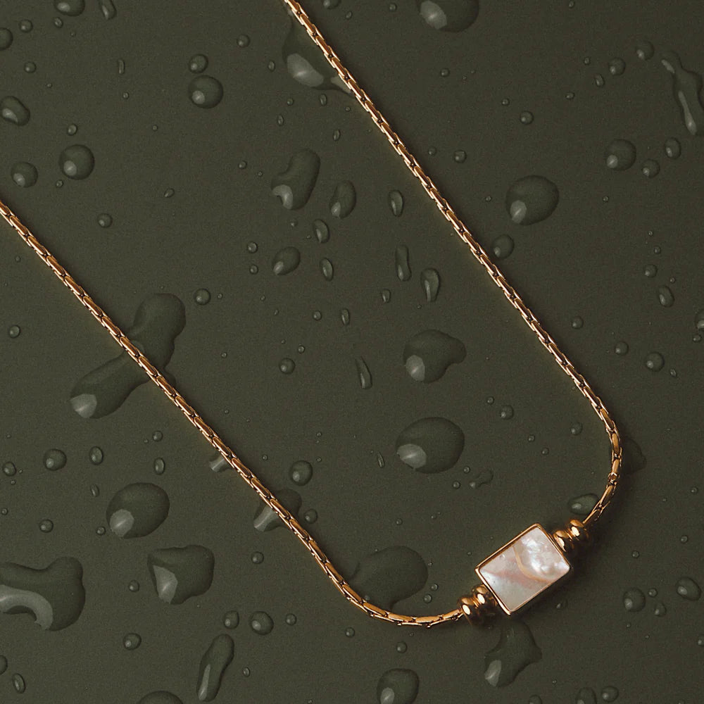 18K Gold Plated Mother of Pearl Rectangle Pendant Necklace