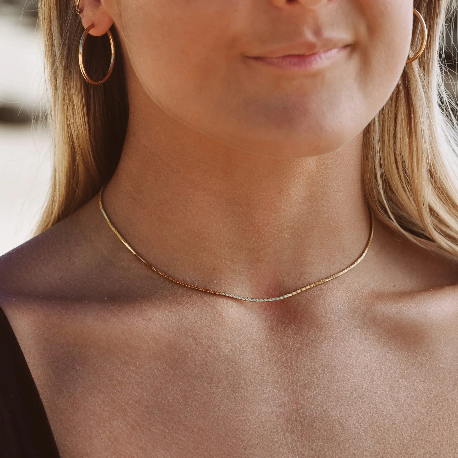 18K Gold Plated Dainty Herringbone Chain Choker Necklace Waterproof