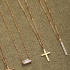 18K Gold Plated Sparkling Zircon Bar Pendant Necklace