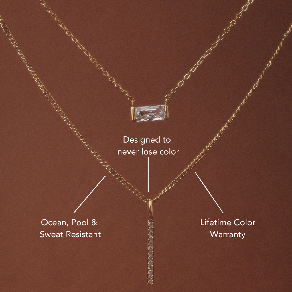 18K Gold Plated Sparkling Zircon Bar Pendant Necklace