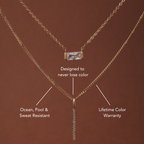 18K Gold Plated Sparkling Zircon Bar Pendant Necklace