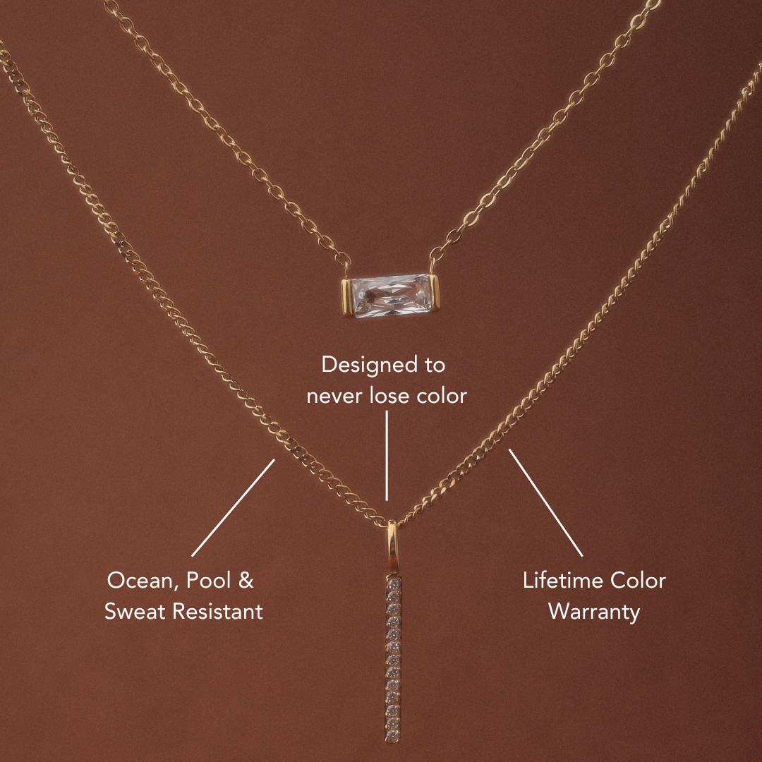 18K Gold Plated Sparkling Zircon Bar Pendant Necklace
