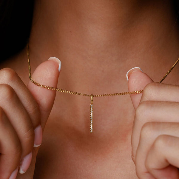 18K Gold Plated Sparkling Zircon Bar Pendant Necklace
