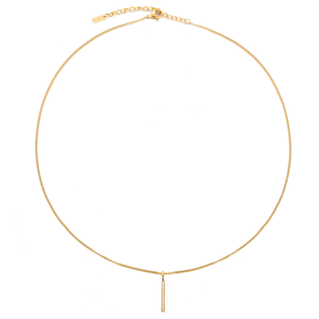 18K Gold Plated Sparkling Zircon Bar Pendant Necklace