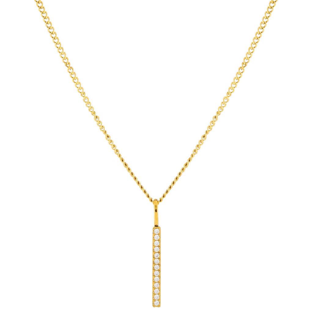 18K Gold Plated Sparkling Zircon Bar Pendant Necklace
