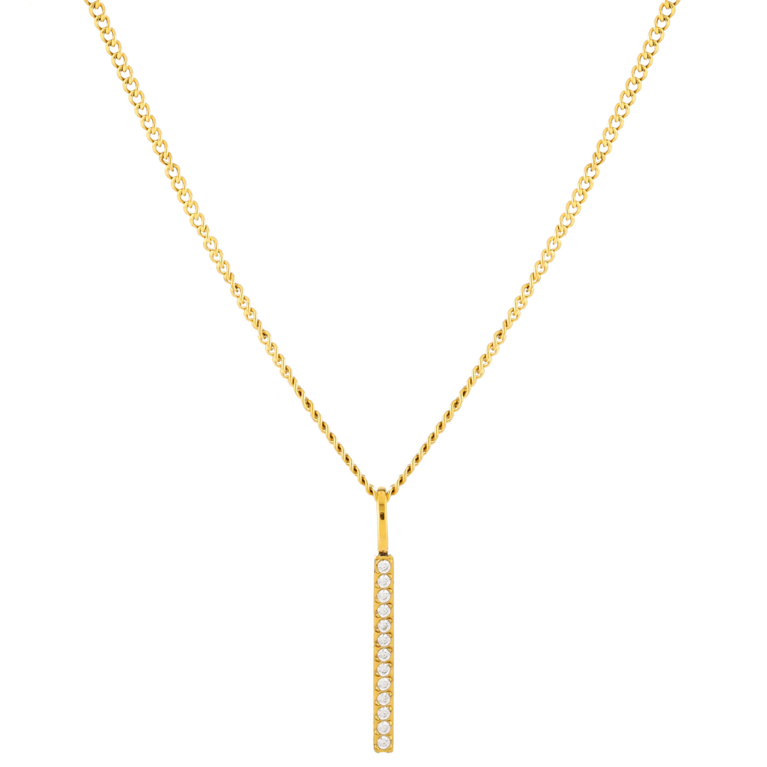 18K Gold Plated Sparkling Zircon Bar Pendant Necklace