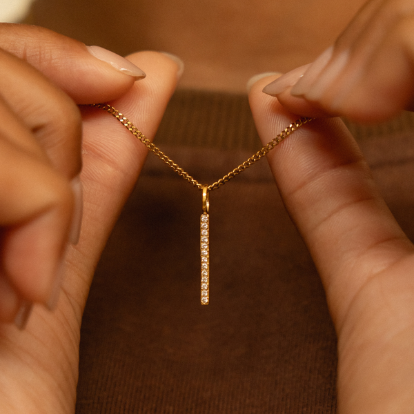 18K Gold Plated Sparkling Zircon Bar Pendant Necklace