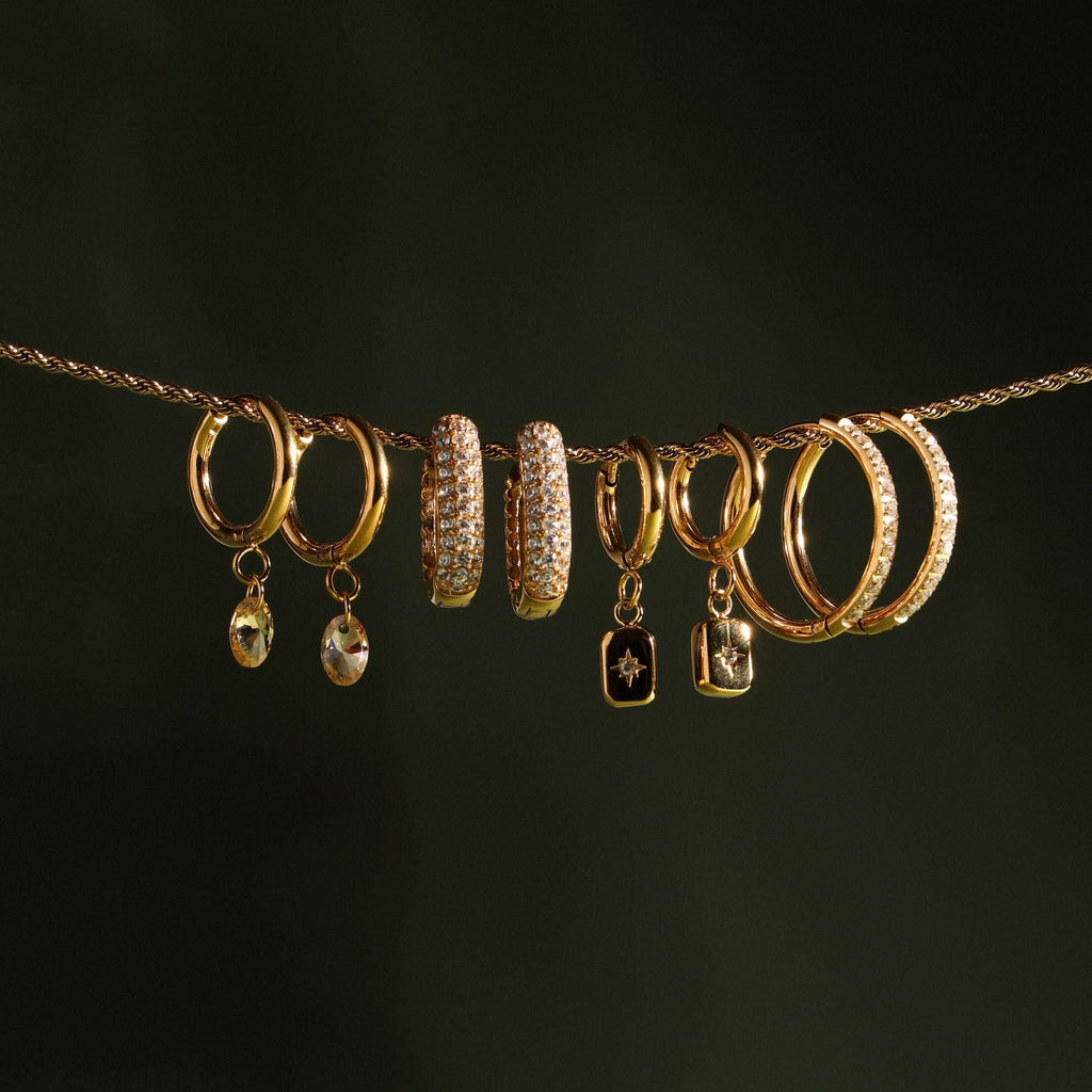 18K Gold Plated Large Pavé Crystal Statement Hoops