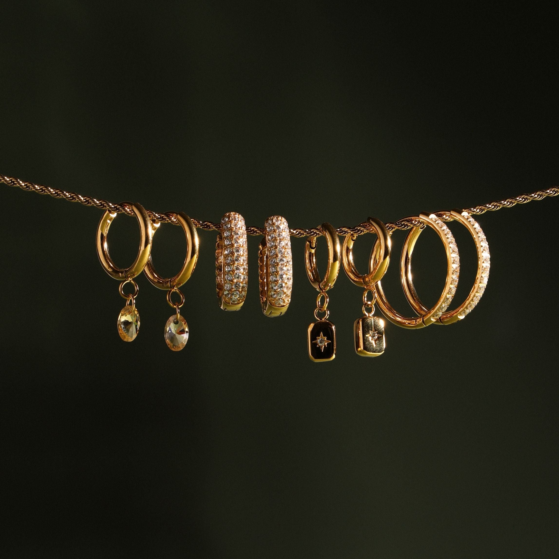 18K Gold Plated Large Pavé Crystal Statement Hoops