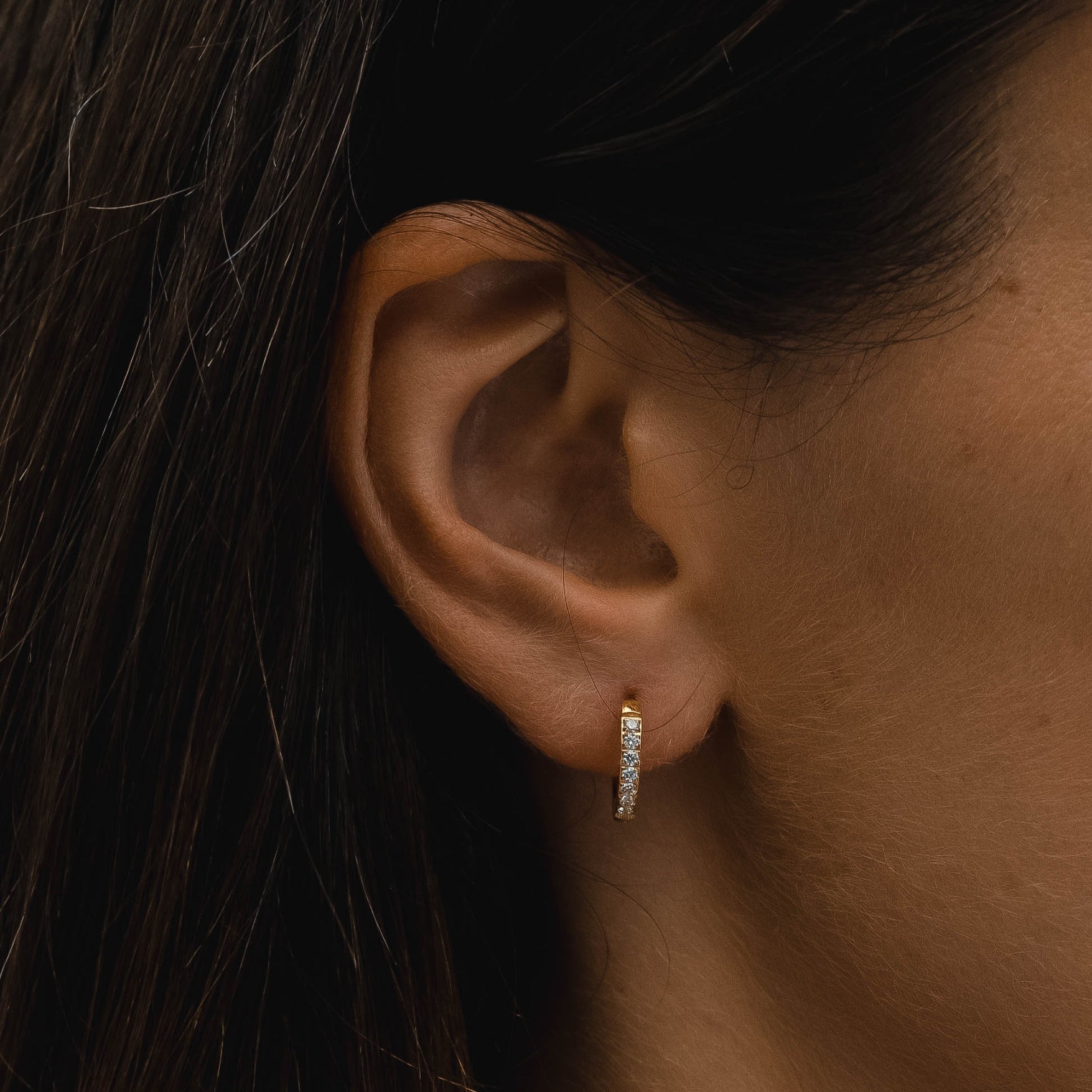 18K Gold Plated Tiny Zirconia Hoop Earrings Dainty