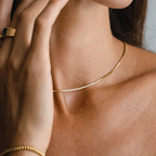 18K Gold Plated Dainty Herringbone Chain Choker Necklace Waterproof