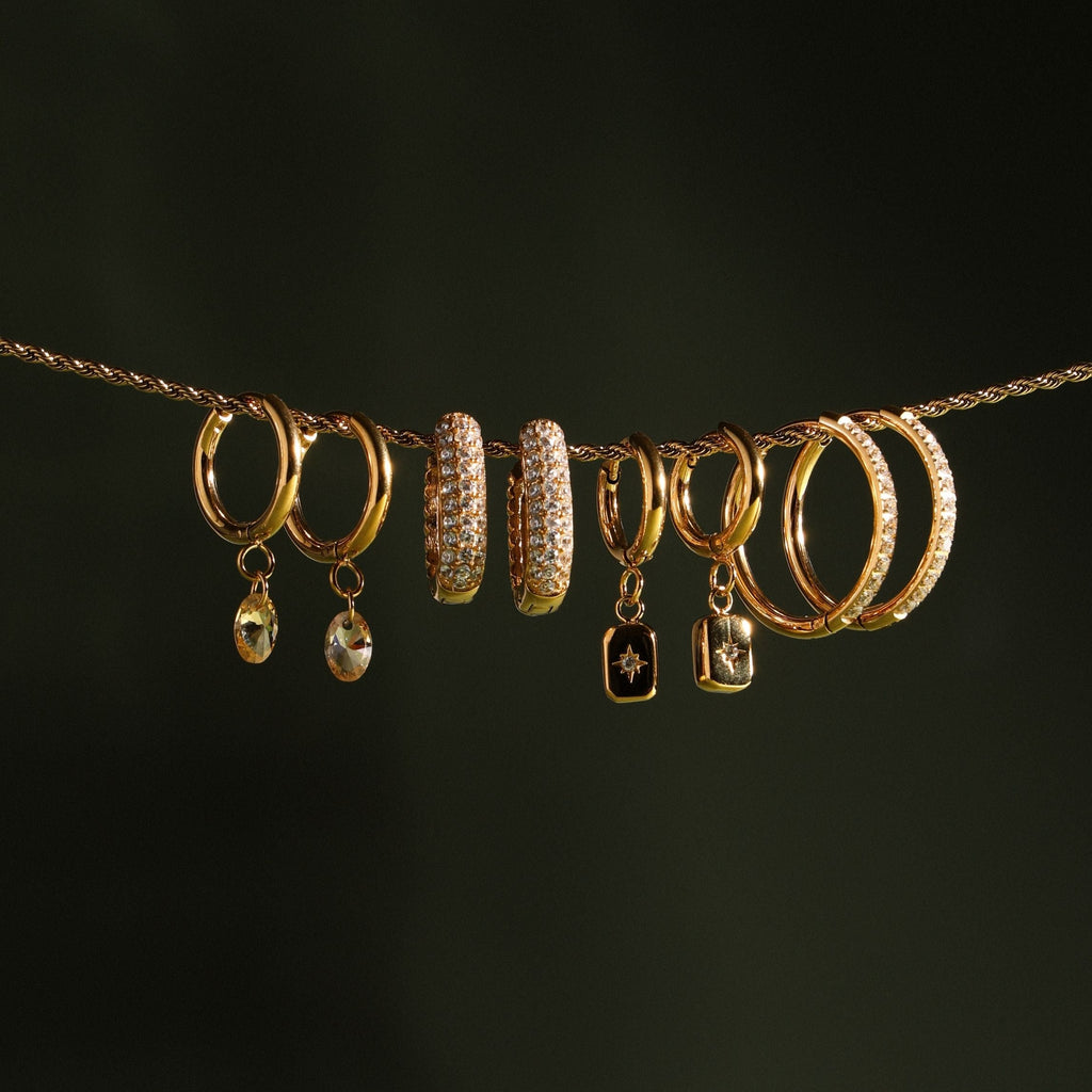 18K Gold Plated Celestial Star Zircon Charm Hoops