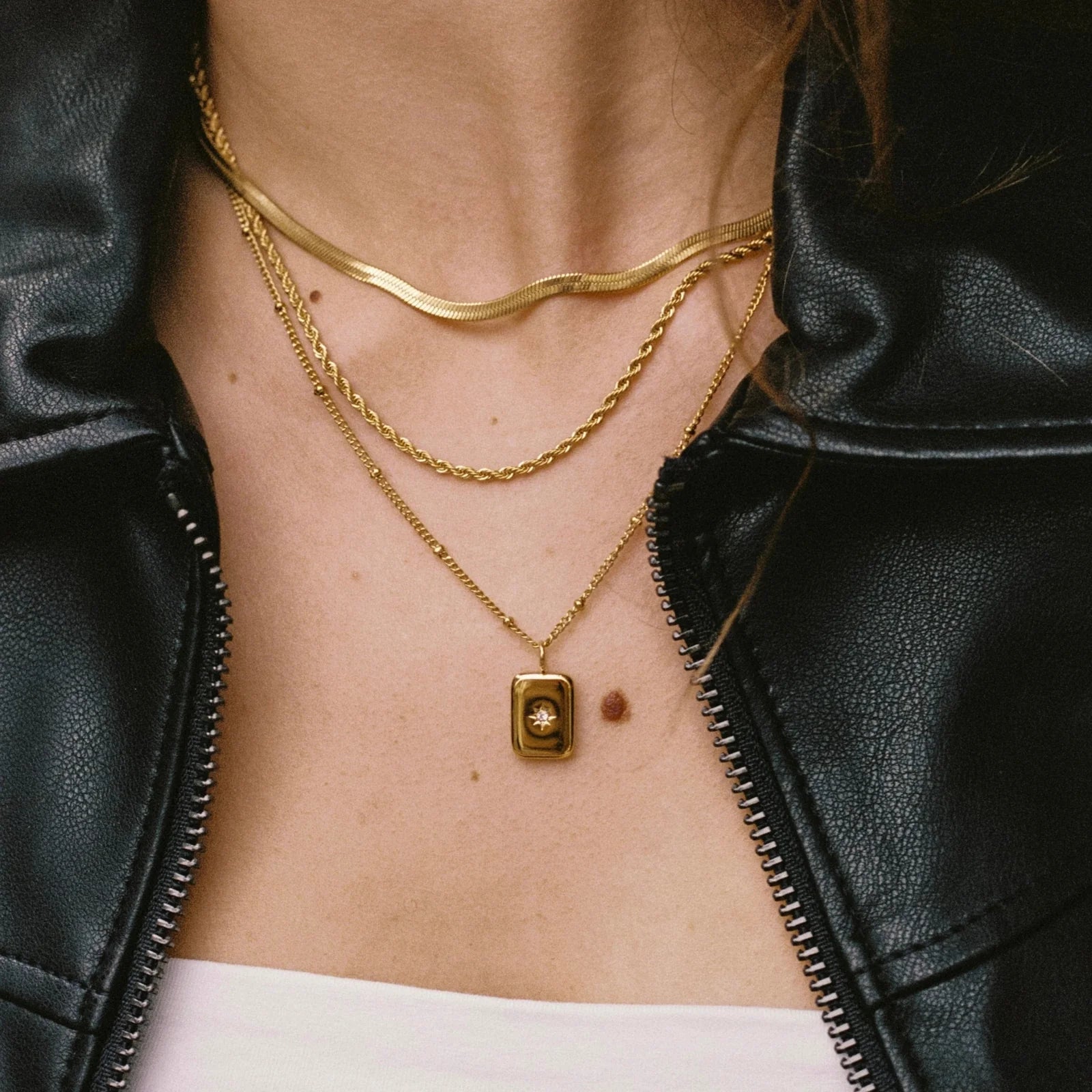 18K Gold Plated North Star Rectangle Tag Pendant Necklace