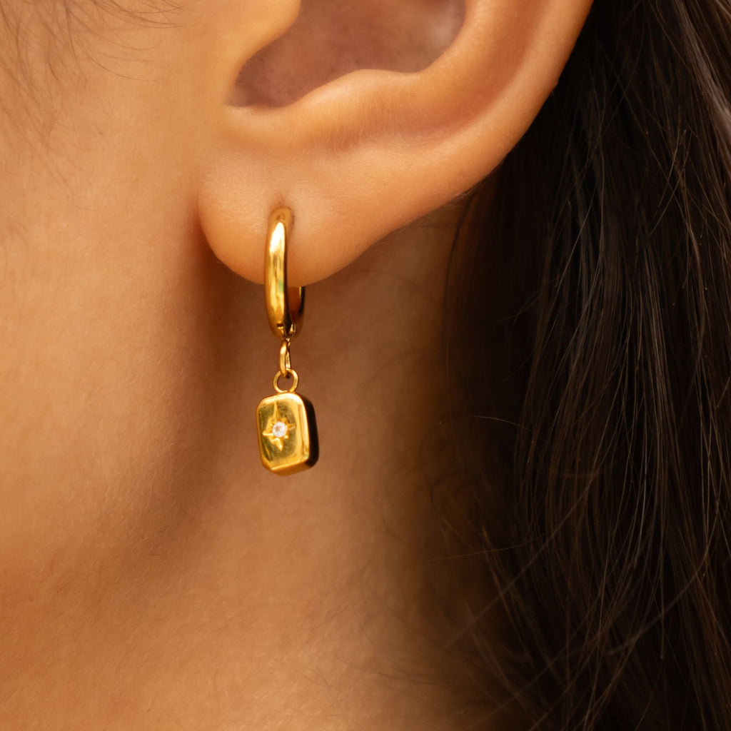 18K Gold Plated Celestial Star Zircon Charm Hoops