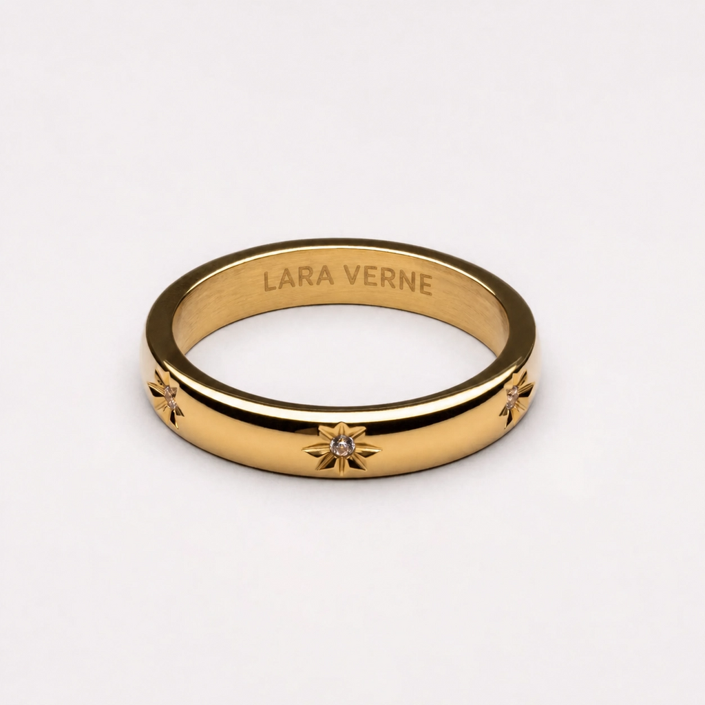 18K Gold Plated Sparkling Starburst Zircon Band Ring