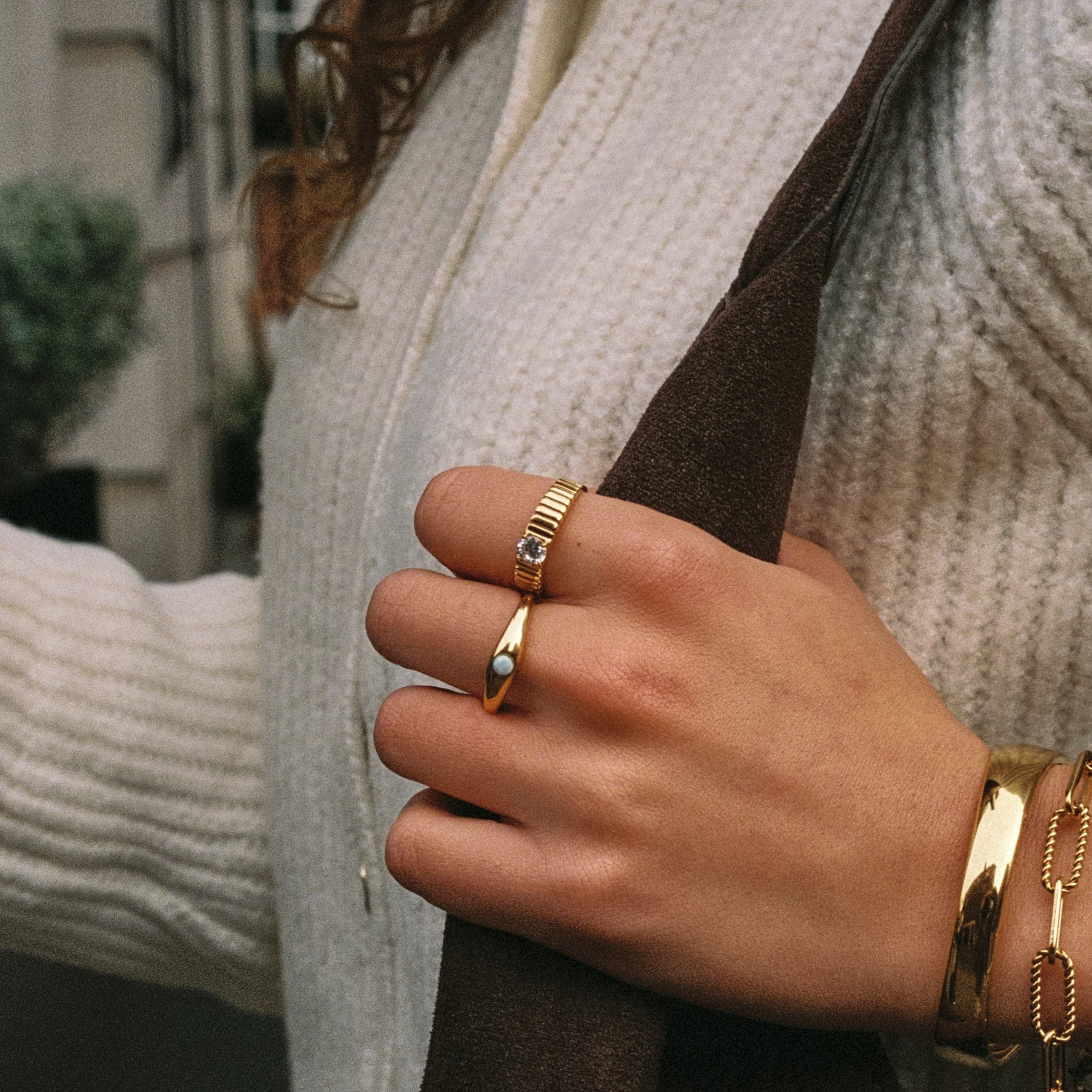 18K Gold Plated Opal Stone Band Ring Gold Silver