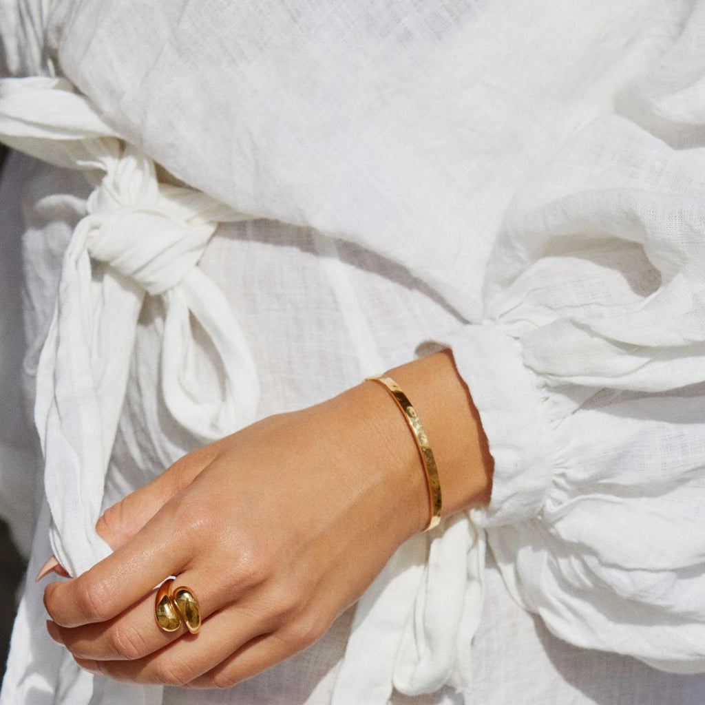 18K Gold Plated Hammered Cuff Bracelet Adjustable Bangle