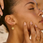 18K Gold Plated Sun Coin Drop Hoop Earrings