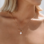 18K Gold Plated Freshwater Pearl Toggle Clasp Pendant Necklace
