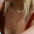 18K Gold Plated Sun Coin Pendant Rope Chain Necklace