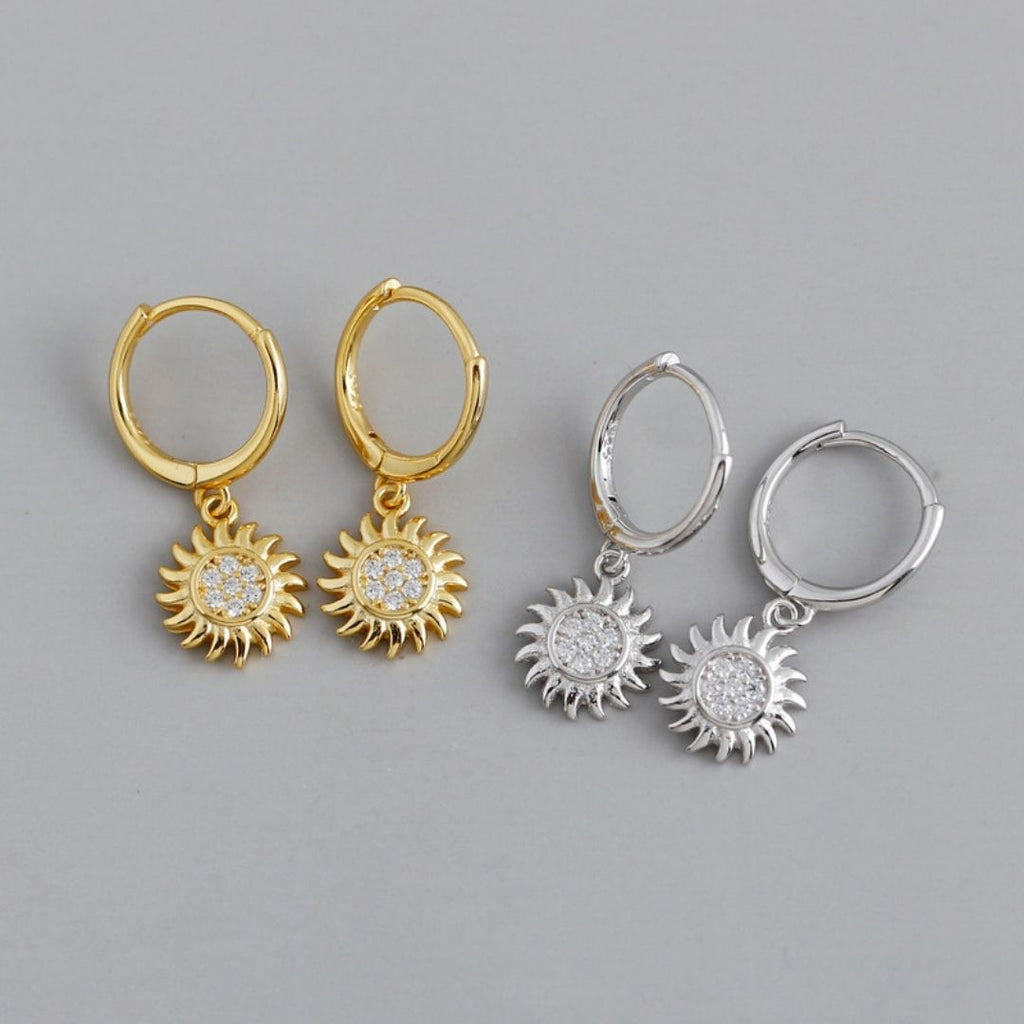 18K Gold Plated Helios Sun Zirconia Hoop Earrings