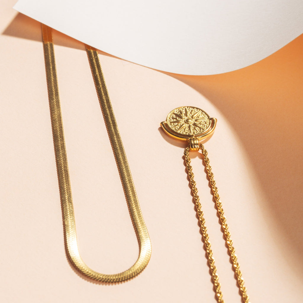 Herringbone Choker & Gold Sun Necklace Bundle Set
