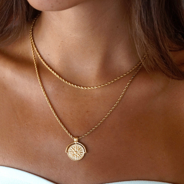 Gold Sun Necklace & Rope Chain Bundle Set