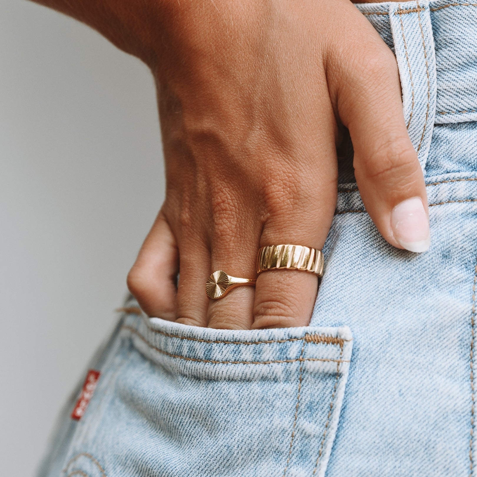 18K Gold Plated Sun Signet Ring Waterproof
