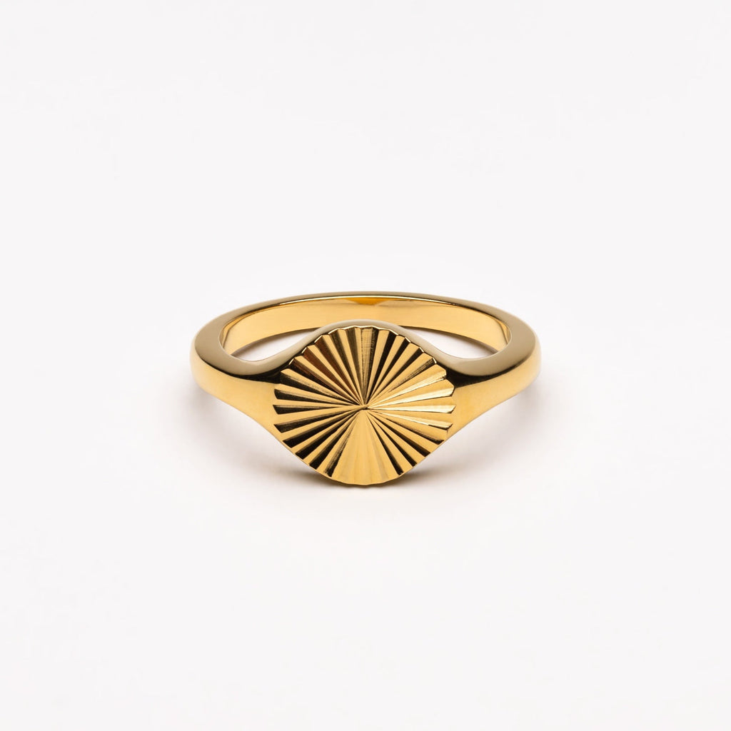 18K Gold Plated Sun Signet Ring Waterproof