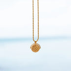 18K Gold Plated Sun Coin Pendant Rope Chain Necklace