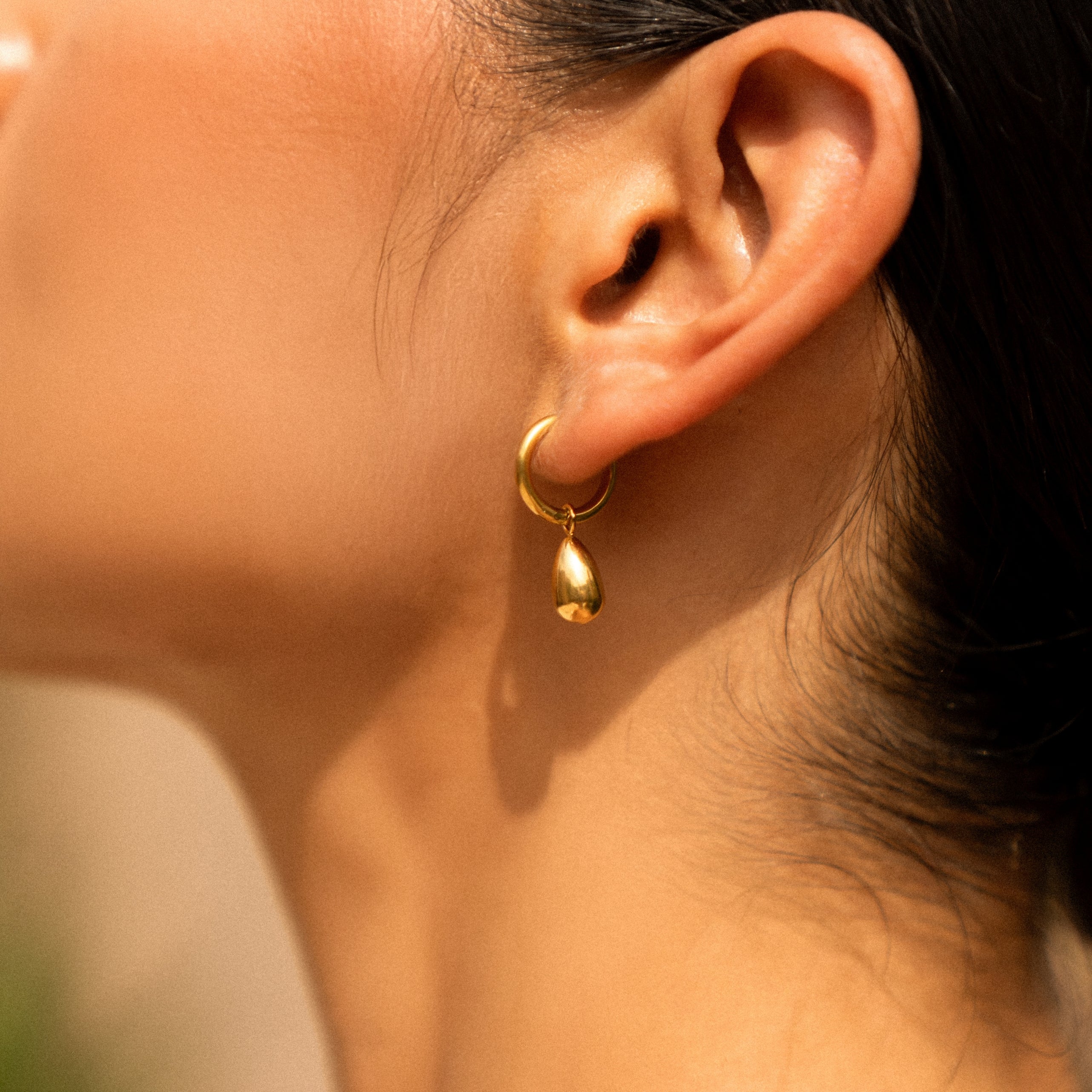 18K Gold Plated Sculptural Drop Hoop Earrings