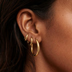 18K Gold Plated Thick Classic Hoop Earrings 4 Sizes