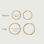 18K Gold Plated Thin Hoop Earrings Lightweight 2 Sizes