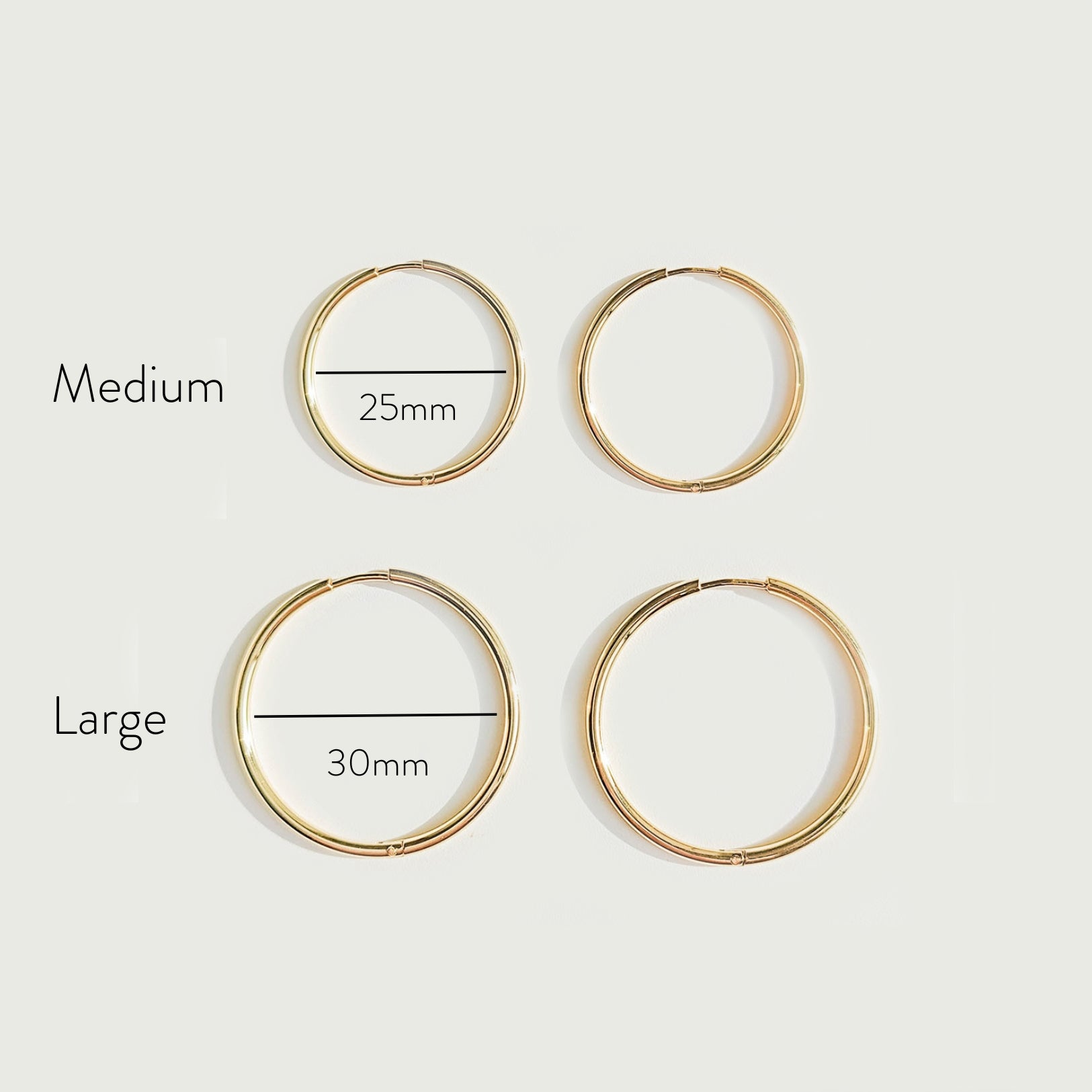 18K Gold Plated Thin Hoop Earrings Lightweight 2 Sizes