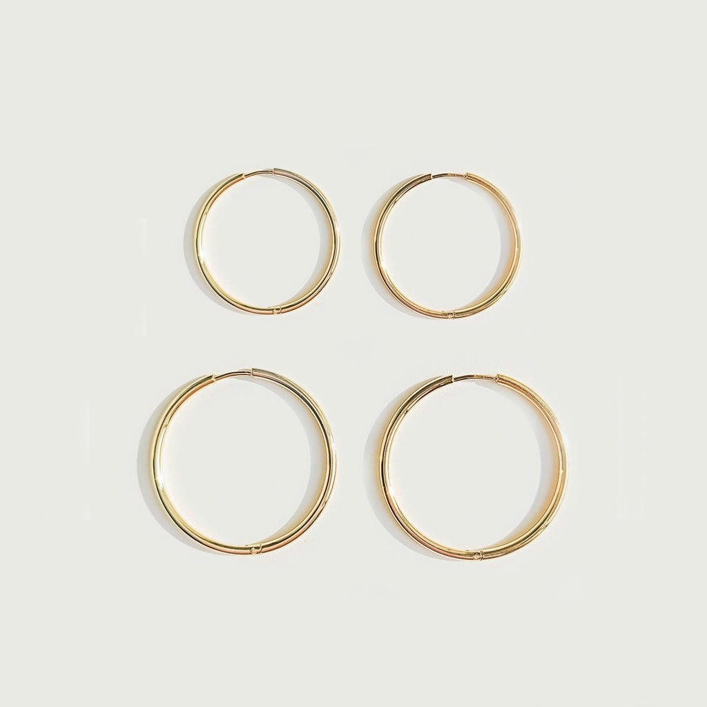 18K Gold Plated Thin Hoop Earrings Lightweight 2 Sizes