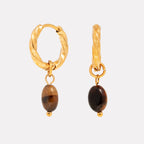 18K Gold Plated Tiger Eye Hoop Earrings
