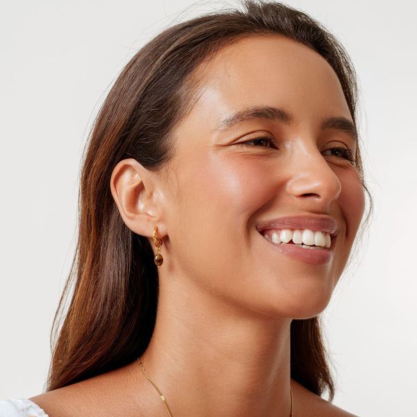 18K Gold Plated Tiger Eye Hoop Earrings