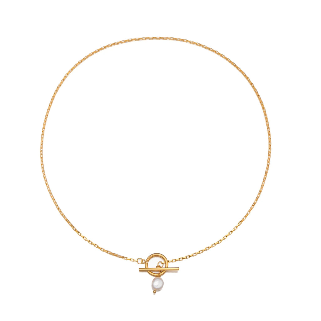 18K Gold Plated Freshwater Pearl Toggle Clasp Pendant Necklace