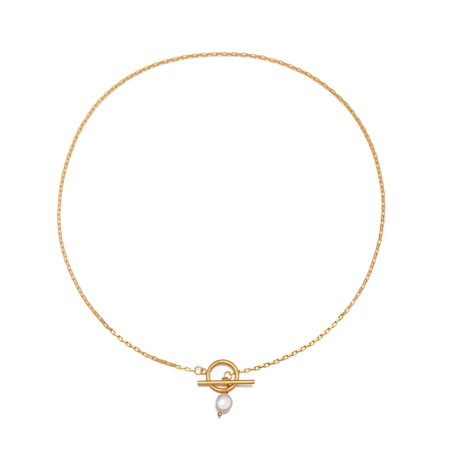 18K Gold Plated Freshwater Pearl Toggle Clasp Pendant Necklace