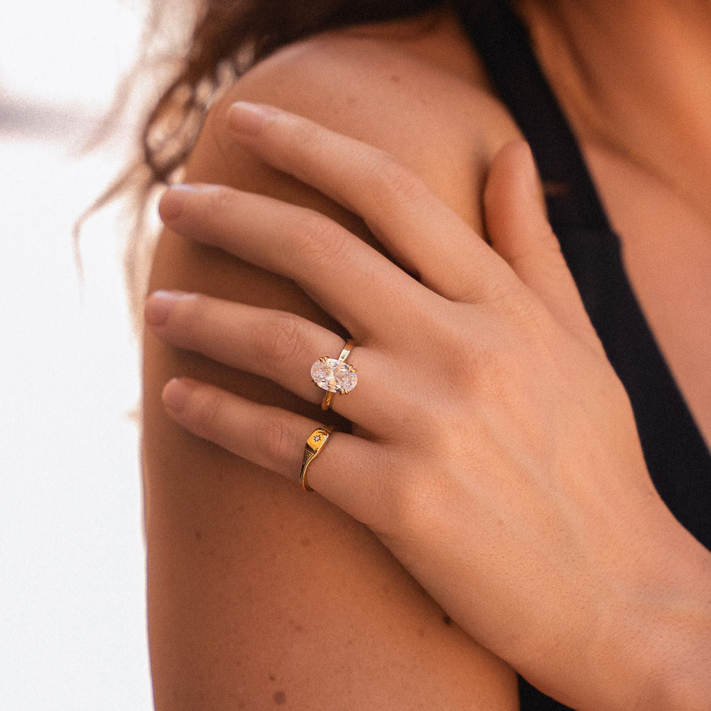 18K Gold Plated Oval Solitaire Zircon Ring