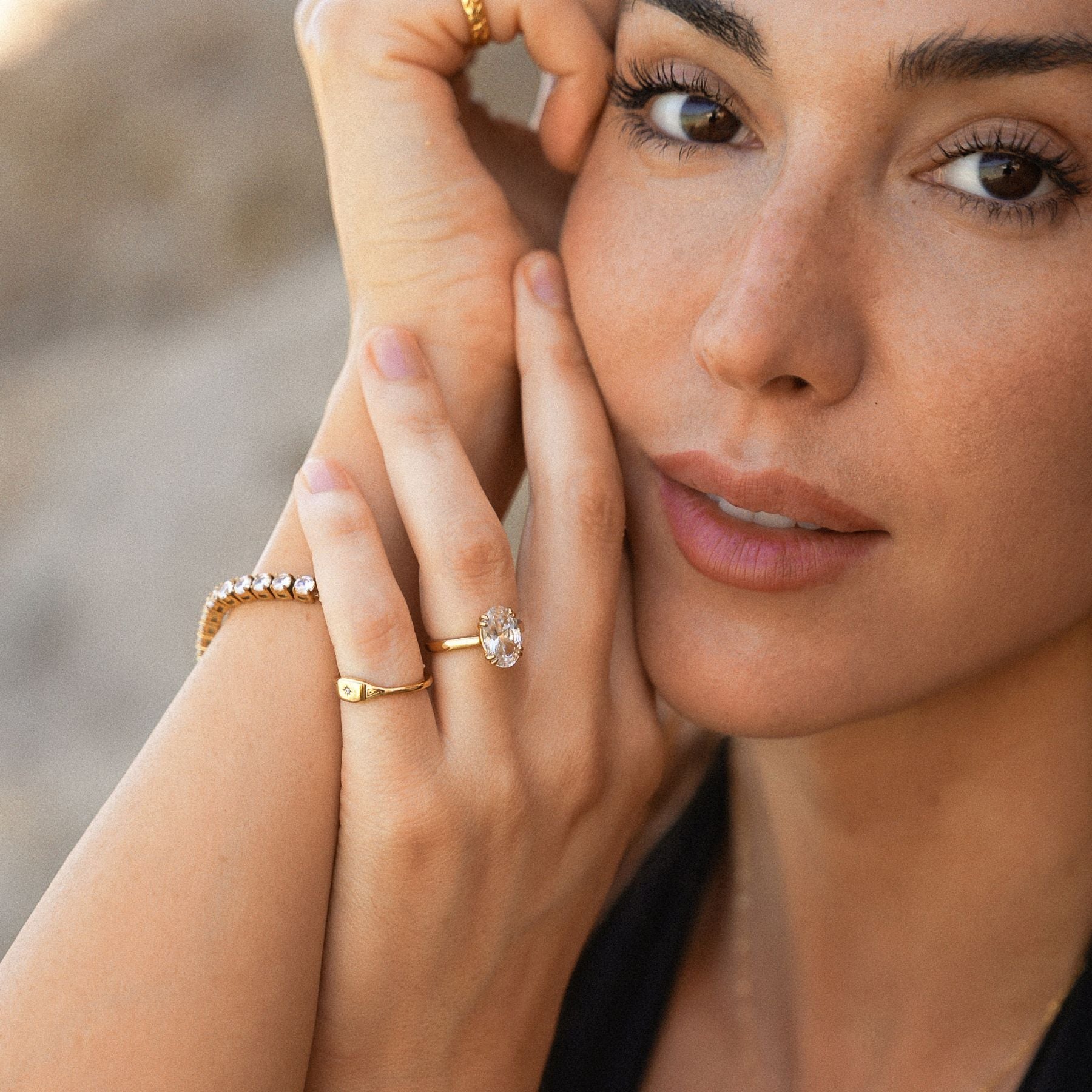 18K Gold Plated Oval Solitaire Zircon Ring