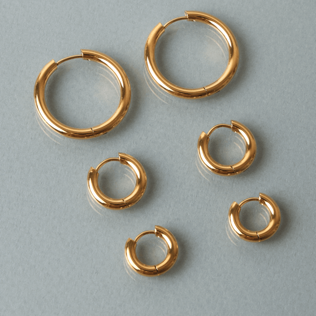 18K Gold Plated Thick Classic Hoop Earrings 4 Sizes