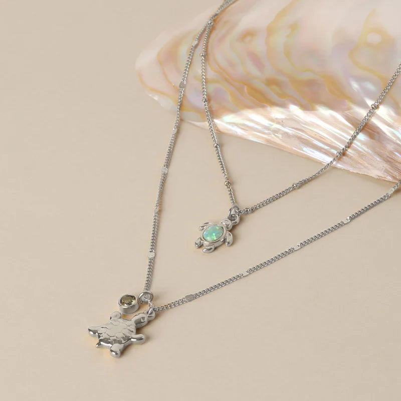 18K Gold Plated Opal Sea Turtle Pendant Necklace Waterproof