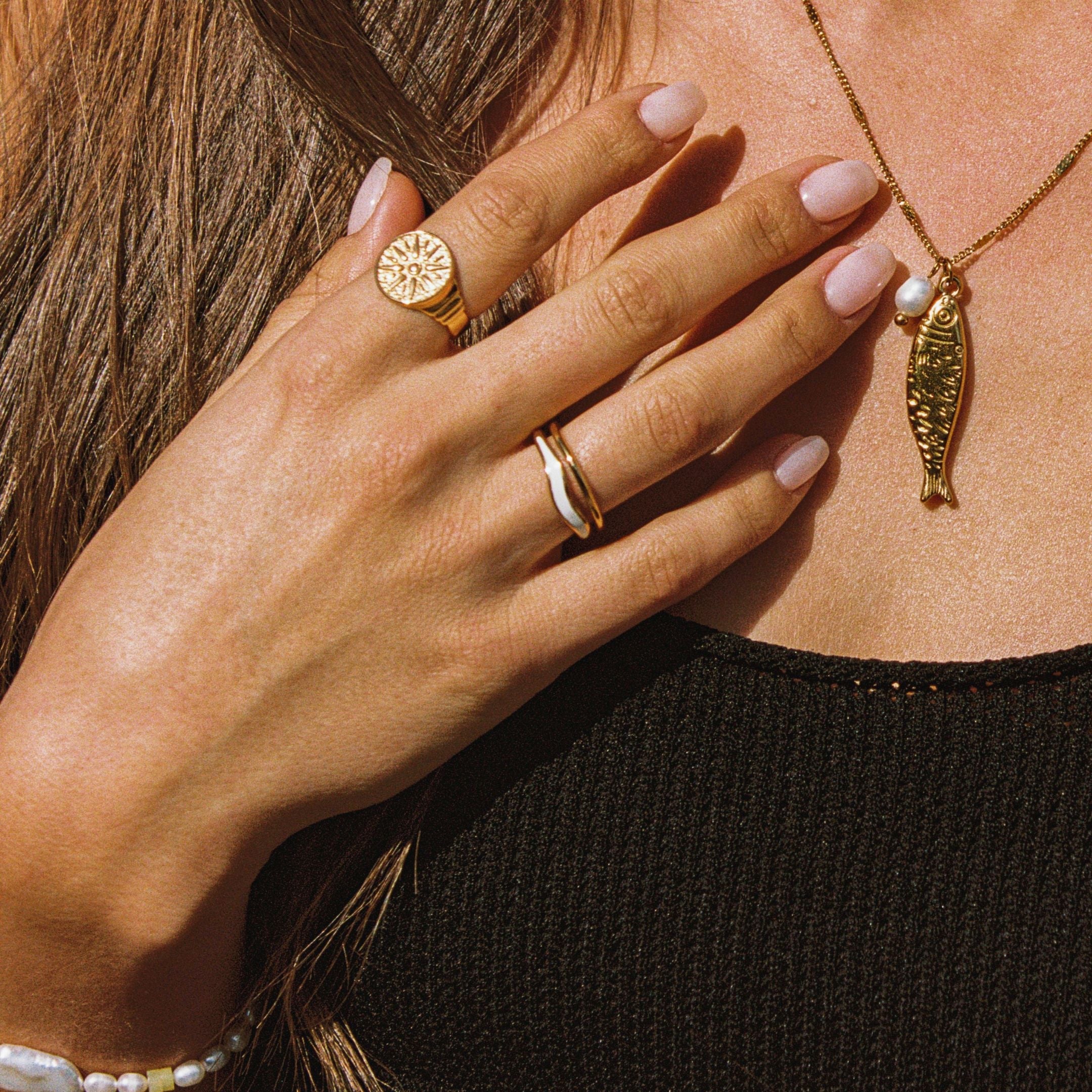 18K Gold Plated Sirocco Hammered Band Ring
