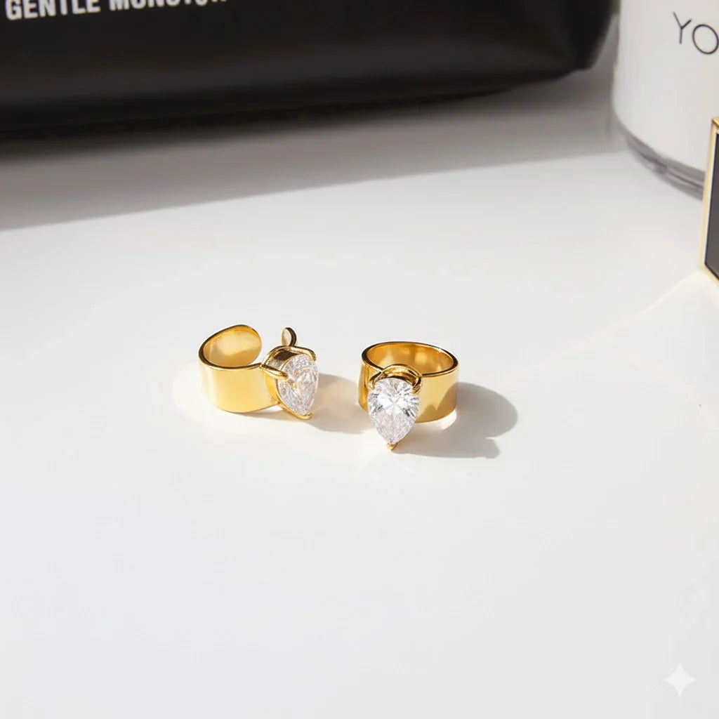 Diamond Drop & Teardrop Cuff Earrings Bundle Set
