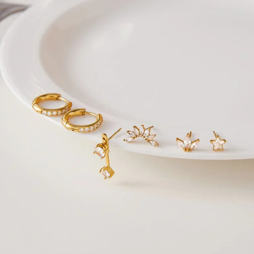 Diamond Studs, Climbers & Huggies Earrings Bundle Set