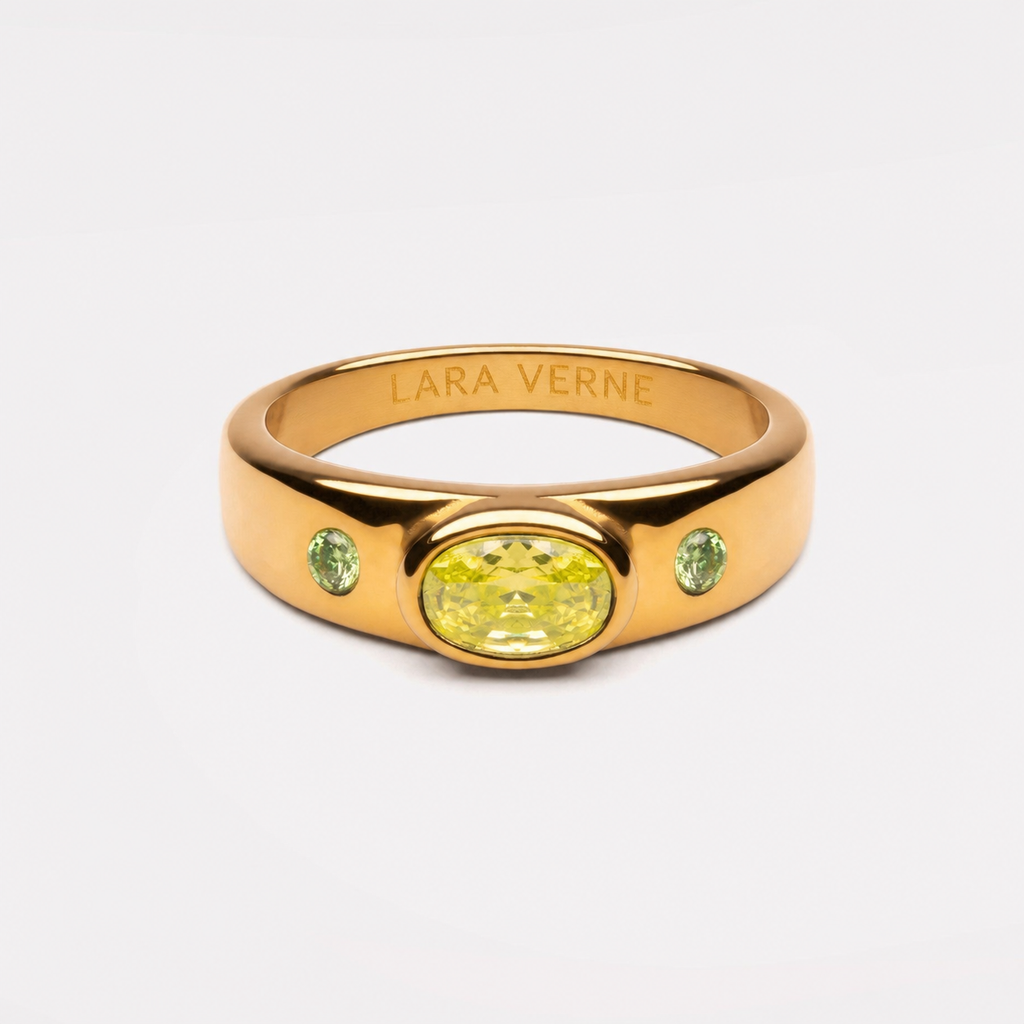 18K Gold Plated Green Stone Statement Ring by Lara Verne