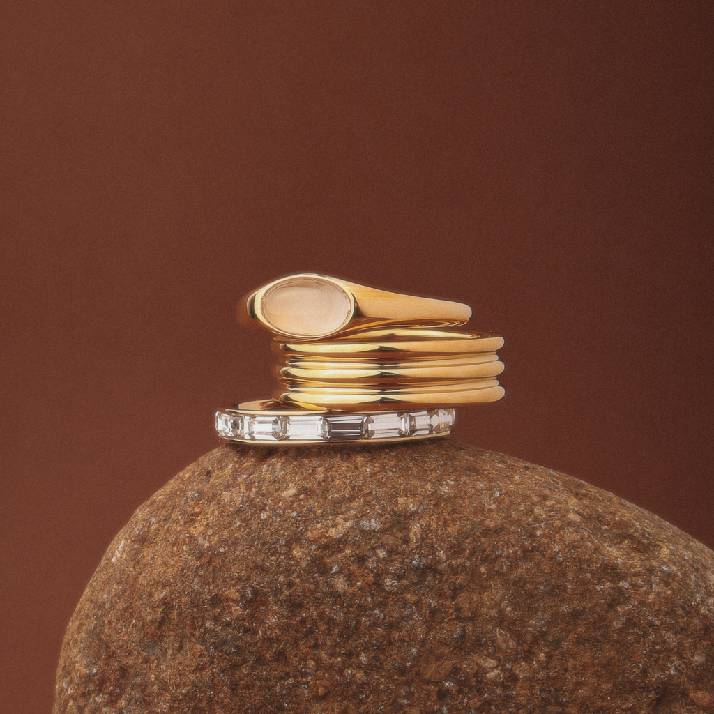 18K Gold Plated Moonstone Cabochon Band Ring